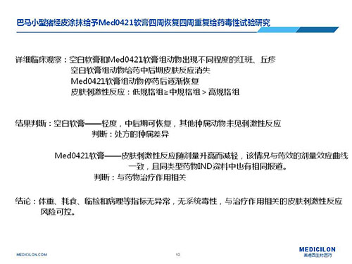 巴马小型猪经皮涂抹给予Med0421软膏，四周恢复、四周重复给药毒性试验研究